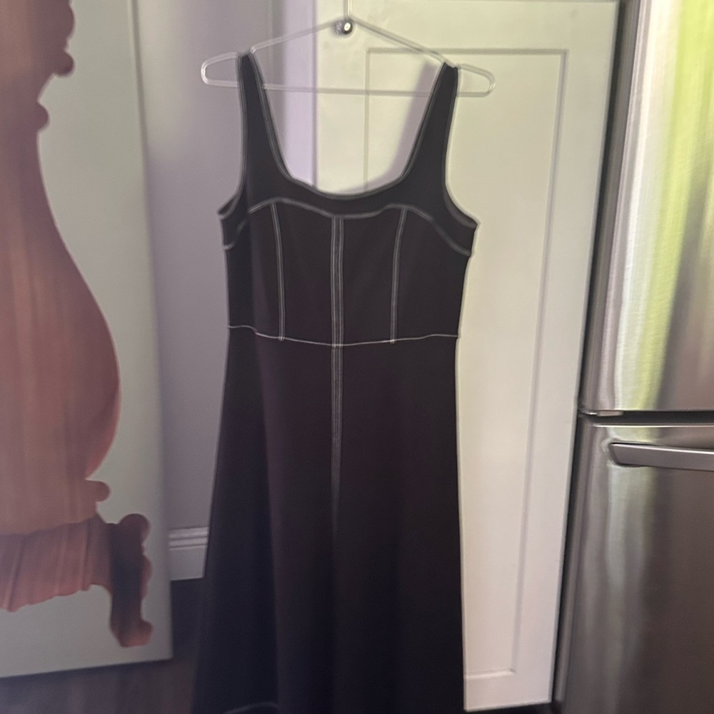 LOFT Black Midi Dress with White Stitching